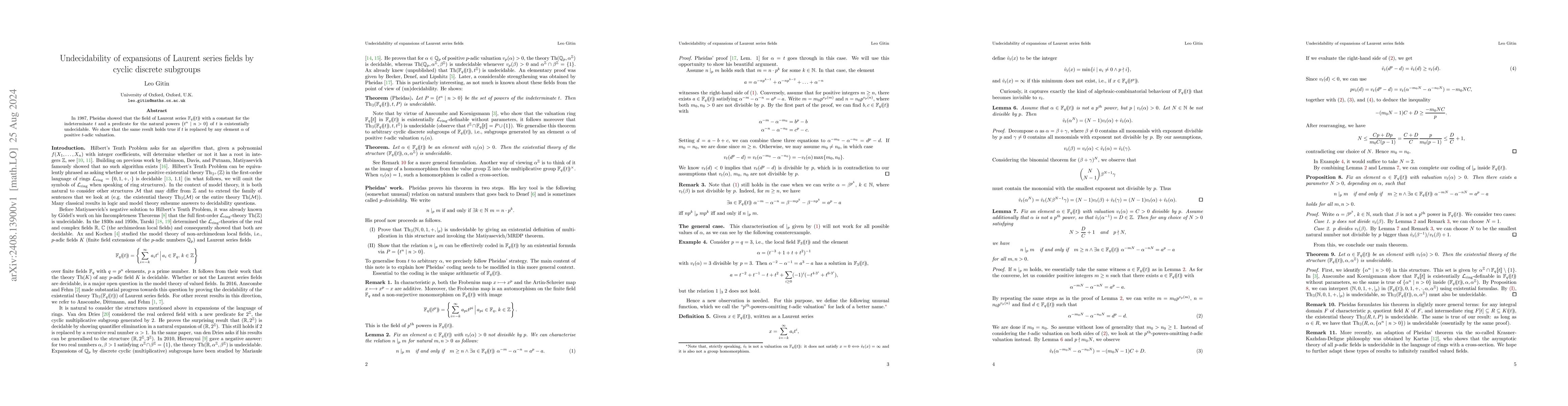 Thumbnail for Undecidability of expansions of Laurent series fields by cyclic discrete
  subgroups