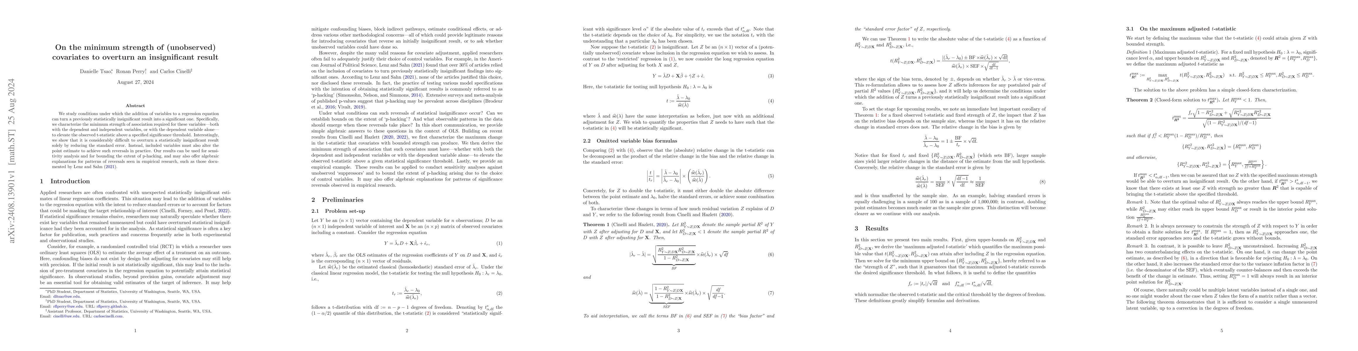 Thumbnail for On the minimum strength of (unobserved) covariates to overturn an
  insignificant result