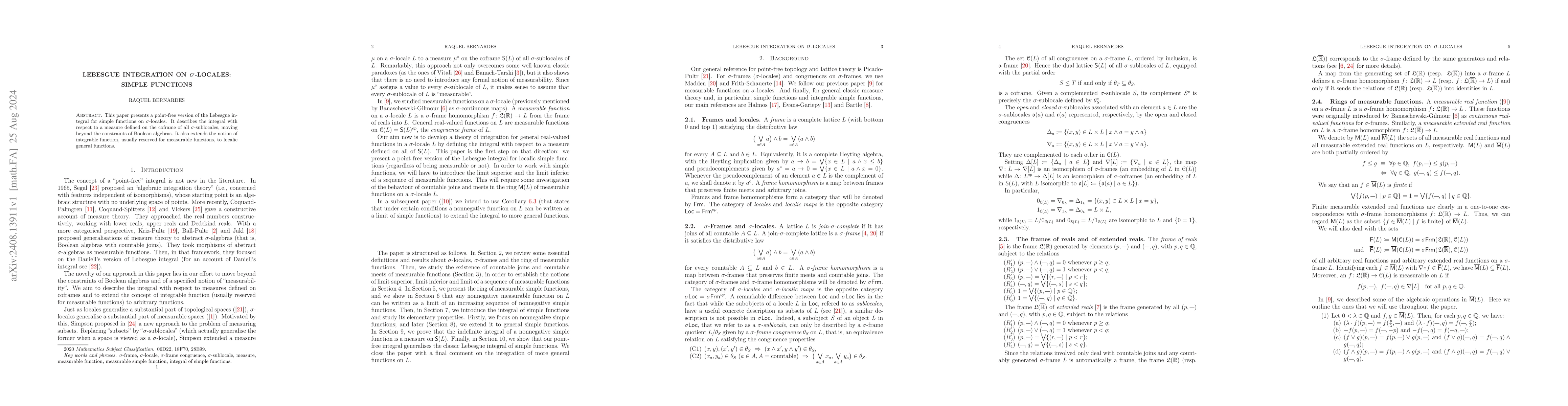 Thumbnail for Lebesgue integration on $σ$-locales: simple functions