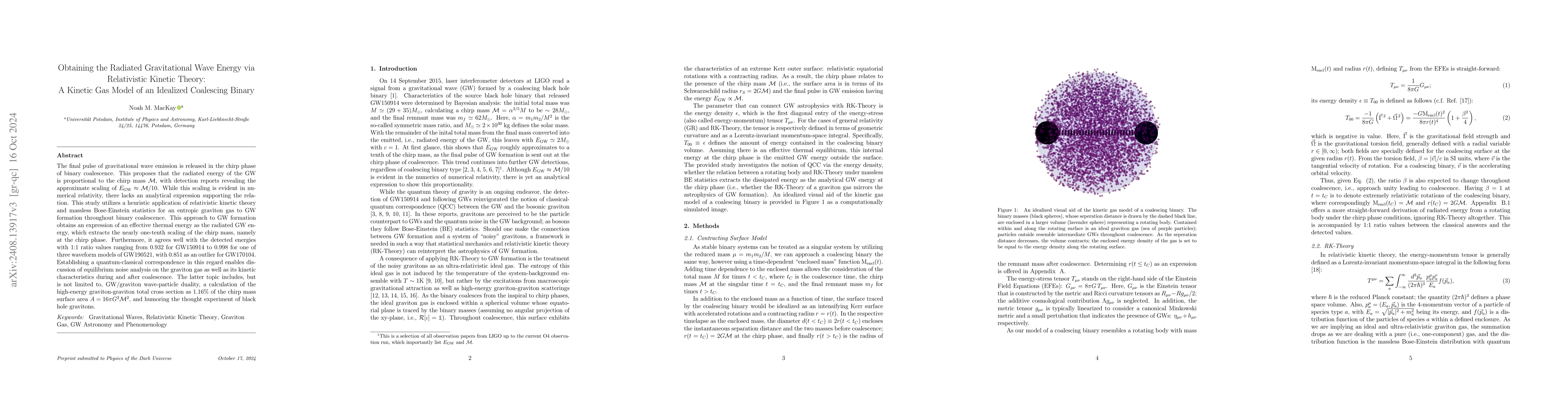 Thumbnail for Obtaining the Radiated Gravitational Wave Energy via Relativistic
  Kinetic Theory: A Kinetic Gas Model of an Idealized Coalescing Binary