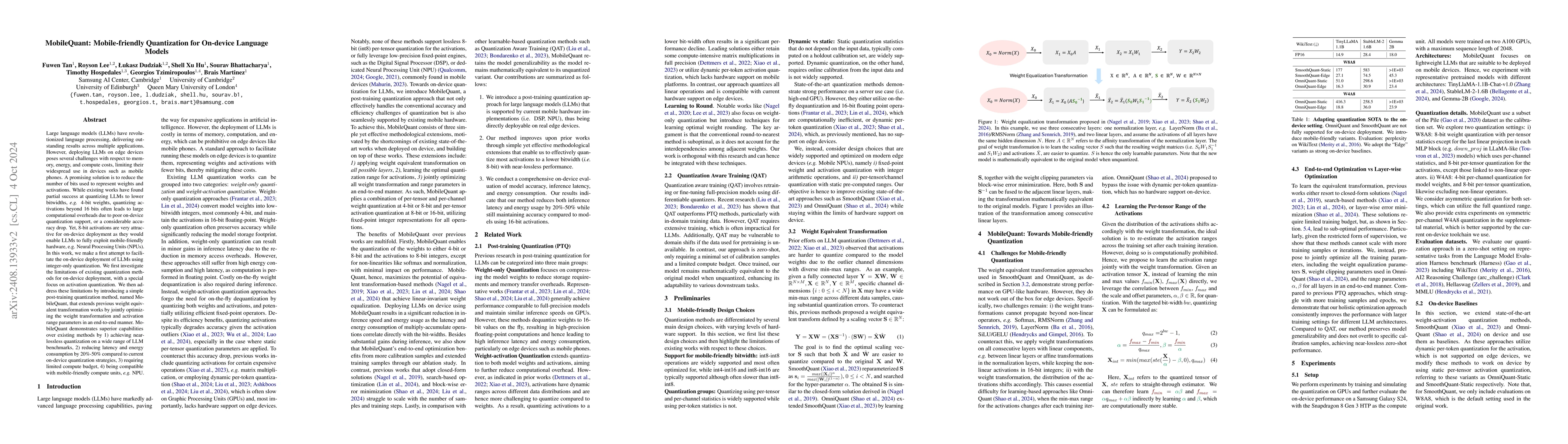 Thumbnail for MobileQuant: Mobile-friendly Quantization for On-device Language Models