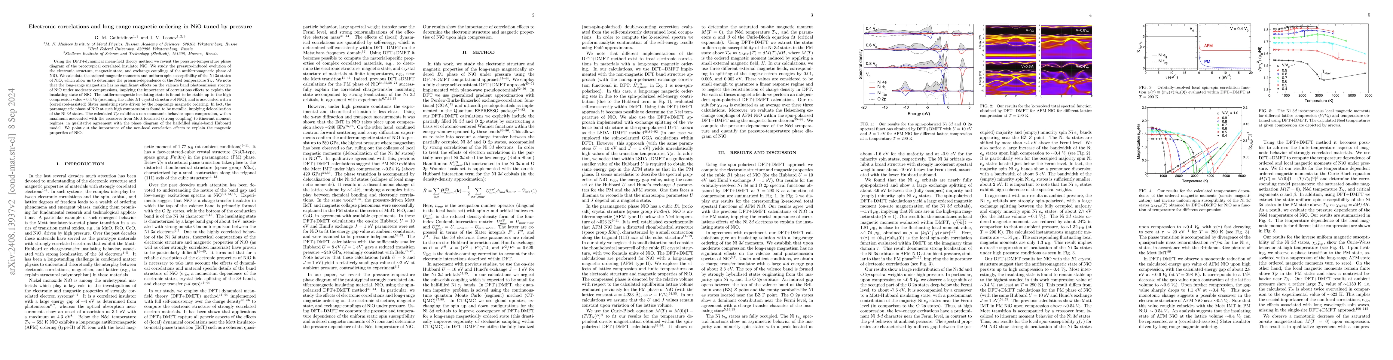 Thumbnail for Electronic correlations and long-range magnetic ordering in NiO tuned by
  pressure