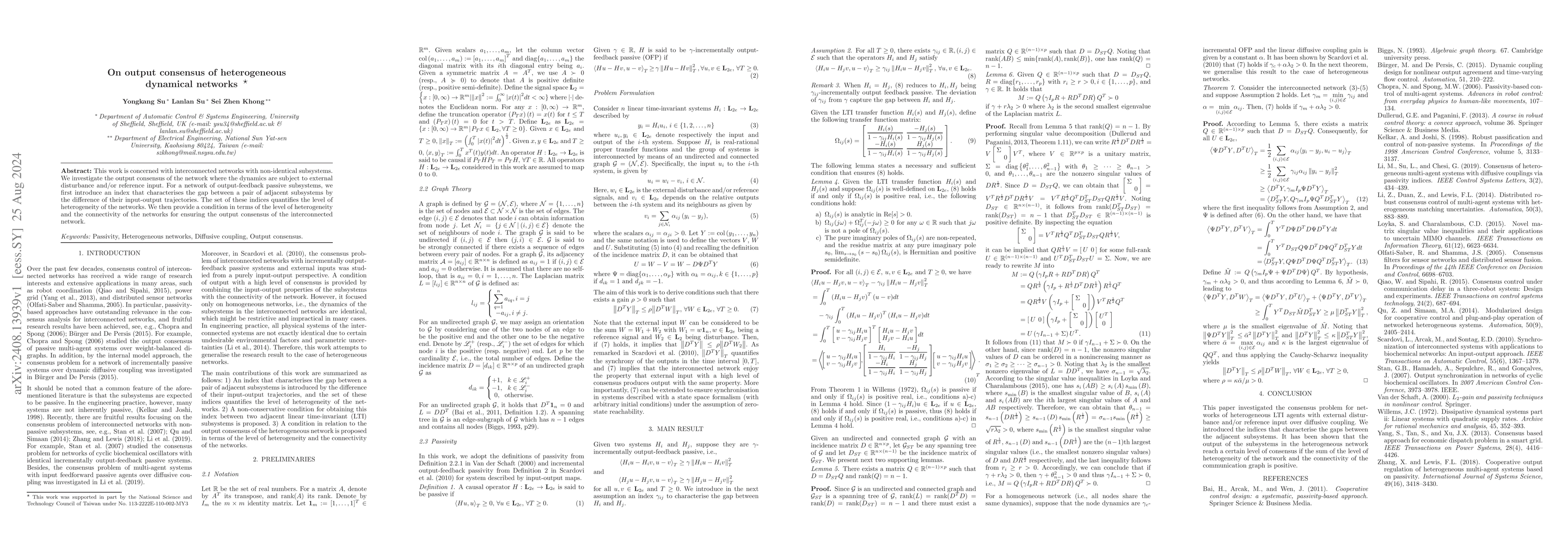 Thumbnail for On output consensus of heterogeneous dynamical networks
