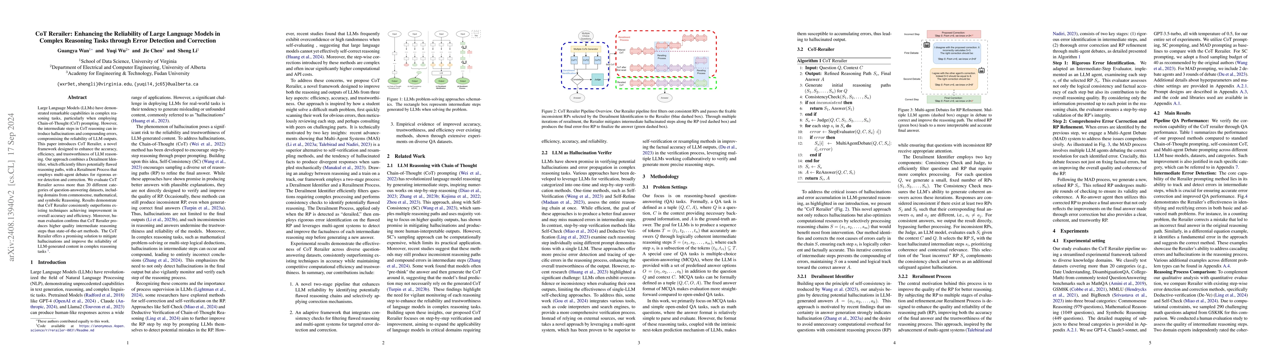 Thumbnail for CoT Rerailer: Enhancing the Reliability of Large Language Models in
  Complex Reasoning Tasks through Error Detection and Correction