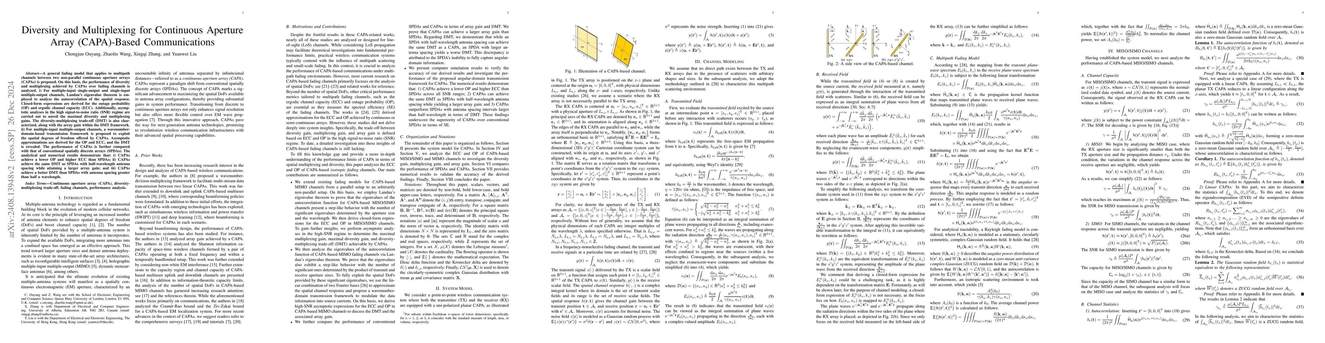 Thumbnail for Diversity and Multiplexing for Continuous Aperture Array (CAPA)-Based
  Communications