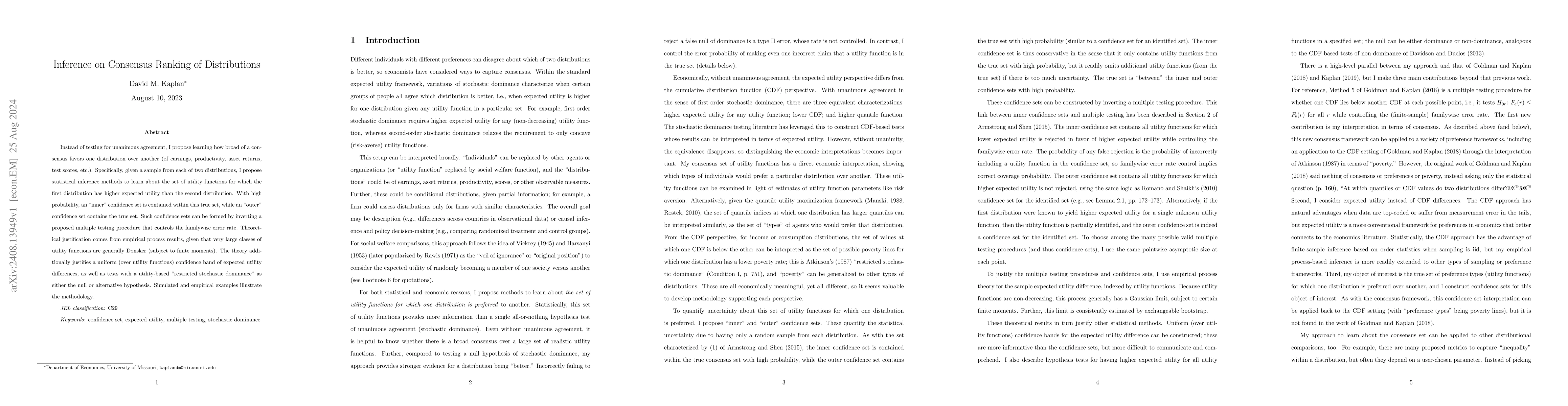 Thumbnail for Inference on Consensus Ranking of Distributions