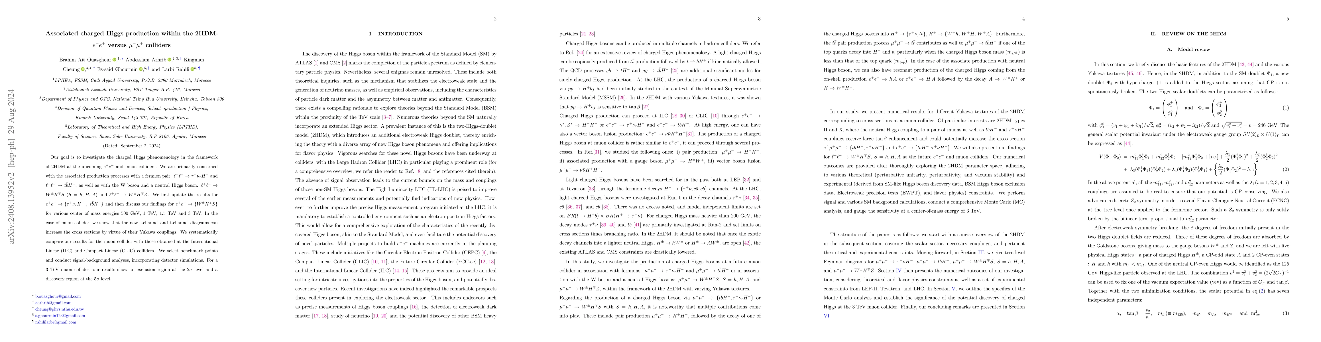 Thumbnail for Associated charged Higgs production within the 2HDM: $e^-e^+$ versus
  $μ^-μ^+$ colliders