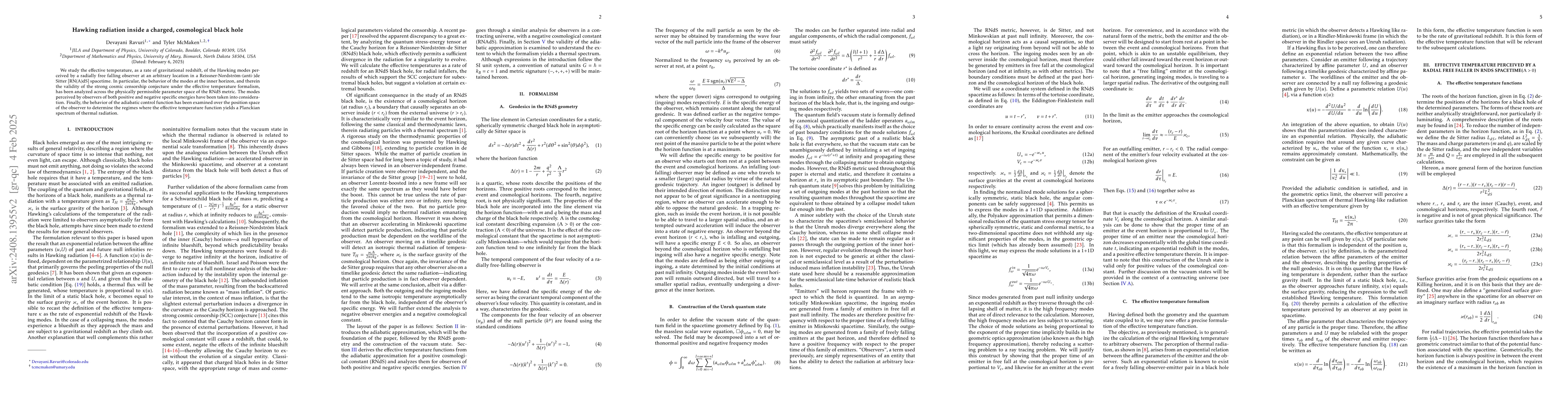 Thumbnail for Hawking radiation in a charged, cosmological black hole