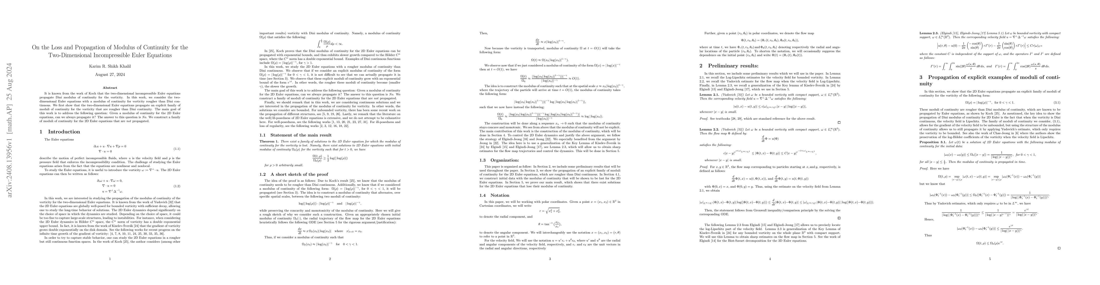 Thumbnail for On the Loss and Propagation of Modulus of Continuity for the
  Two-Dimensional Incompressible Euler Equations