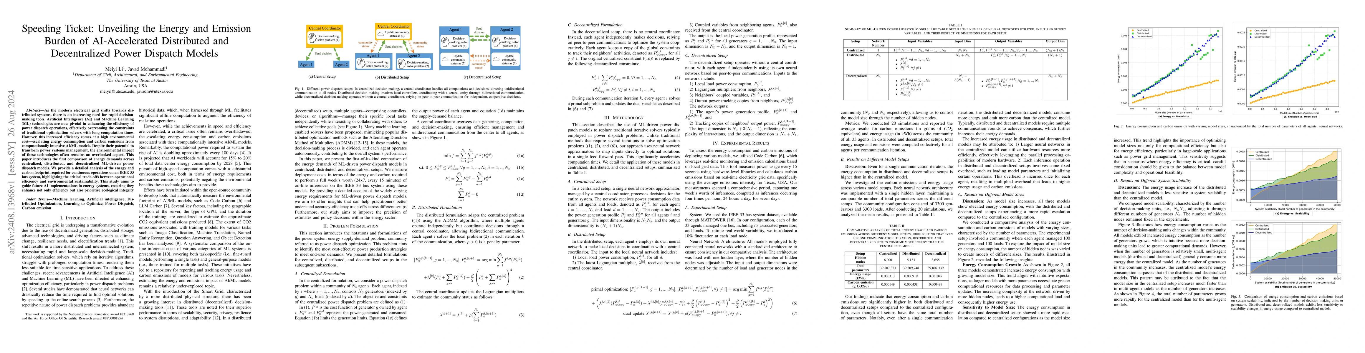Thumbnail for Speeding Ticket: Unveiling the Energy and Emission Burden of
  AI-Accelerated Distributed and Decentralized Power Dispatch Models
