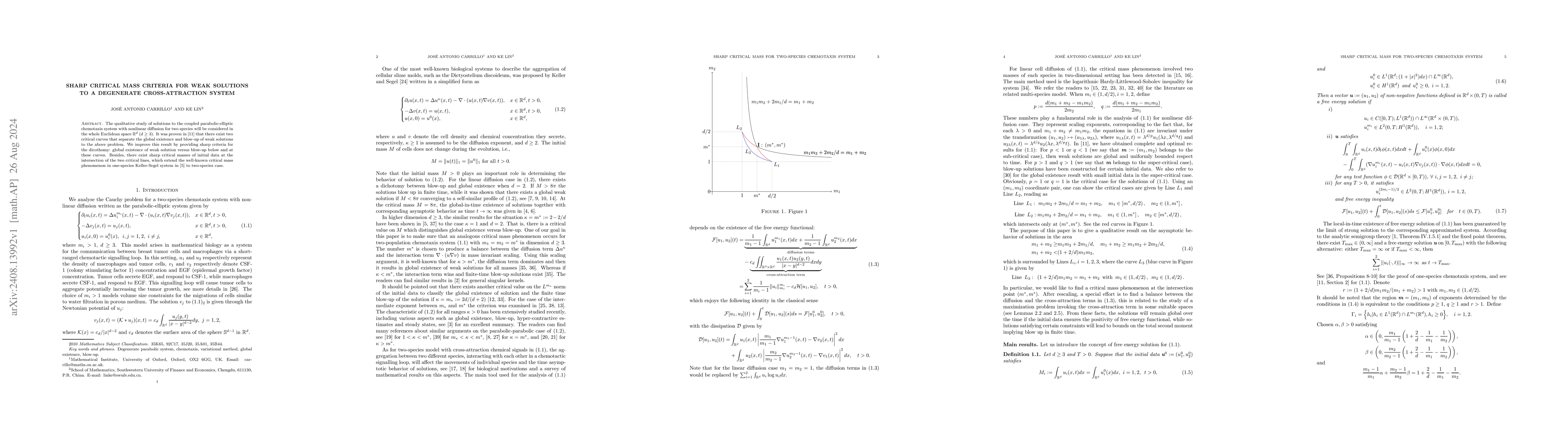 Thumbnail for Sharp critical mass criteria for weak solutions to a degenerate
  cross-attraction system