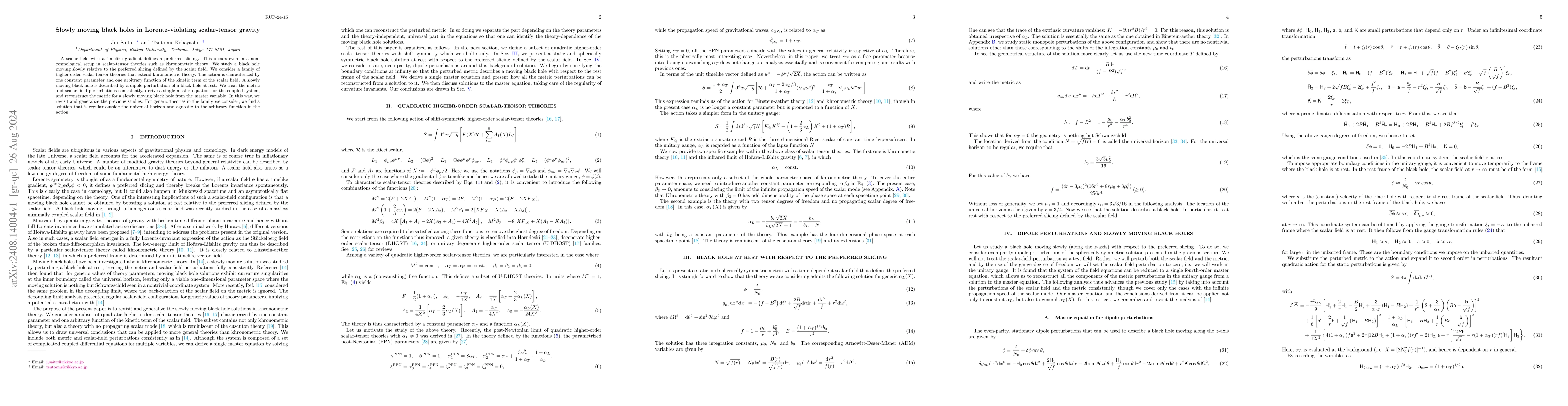 Thumbnail for Slowly moving black holes in Lorentz-violating scalar-tensor gravity