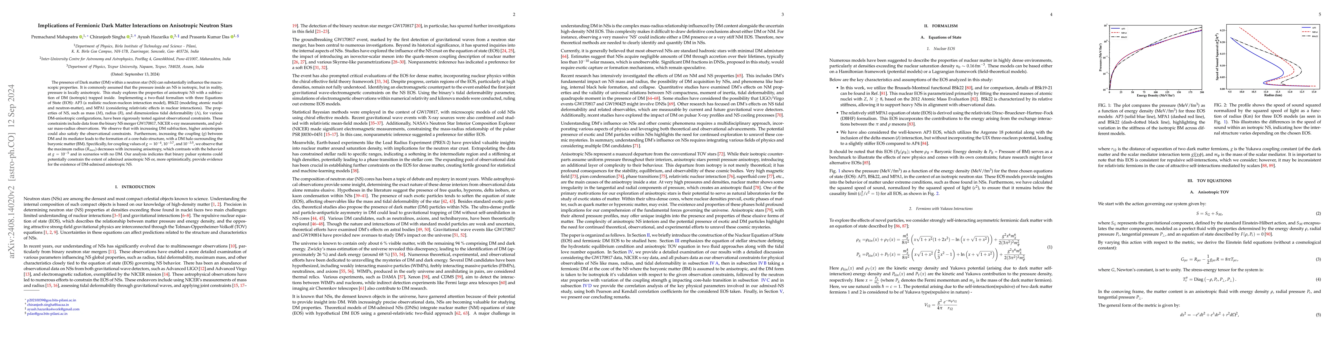 Thumbnail for Implications of Fermionic Dark Matter Interactions on Anisotropic
  Neutron Stars