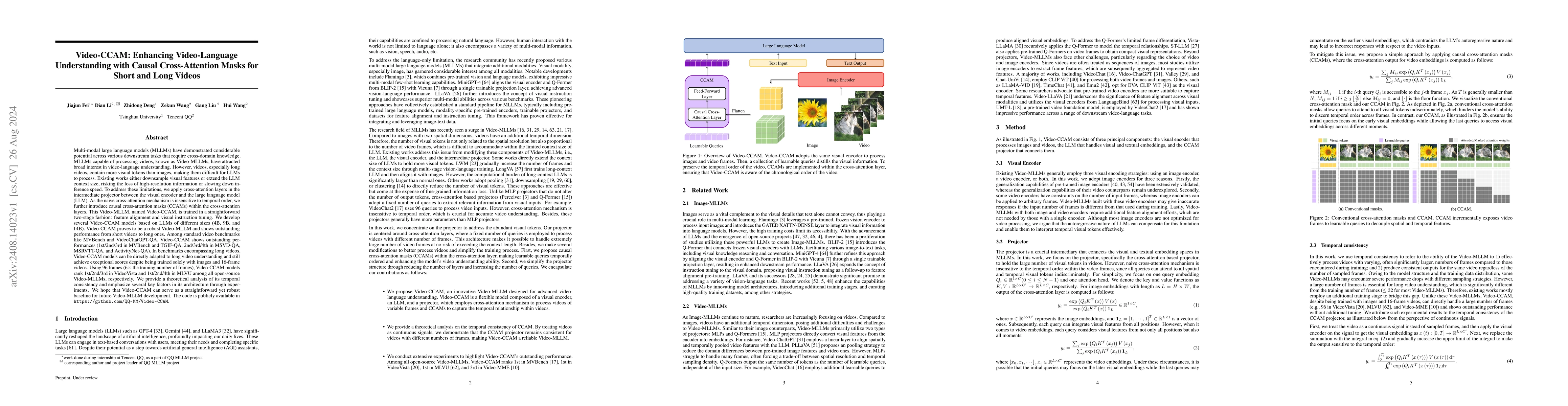 Thumbnail for Video-CCAM: Enhancing Video-Language Understanding with Causal
  Cross-Attention Masks for Short and Long Videos
