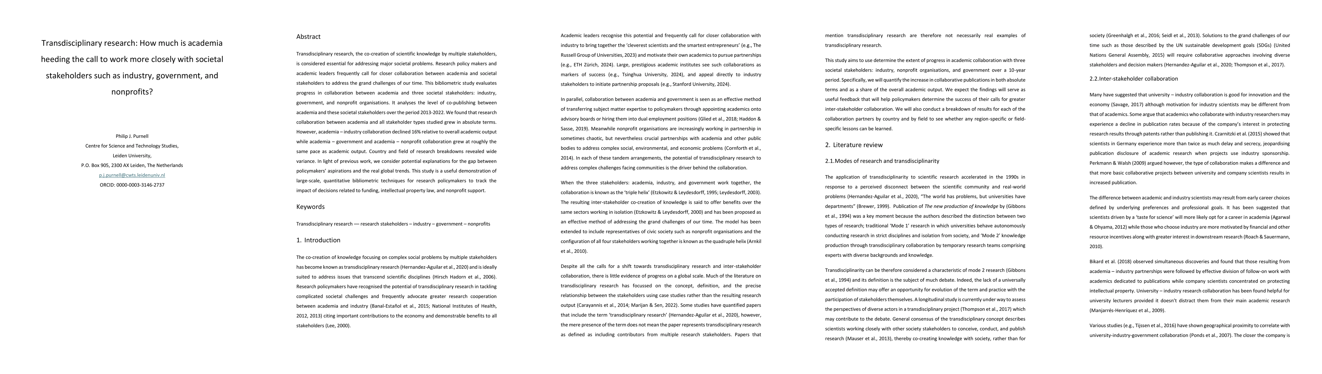 Thumbnail for Transdisciplinary research: How much is academia heeding the call to
  work more closely with societal stakeholders such as industry, government,
  and nonprofits?