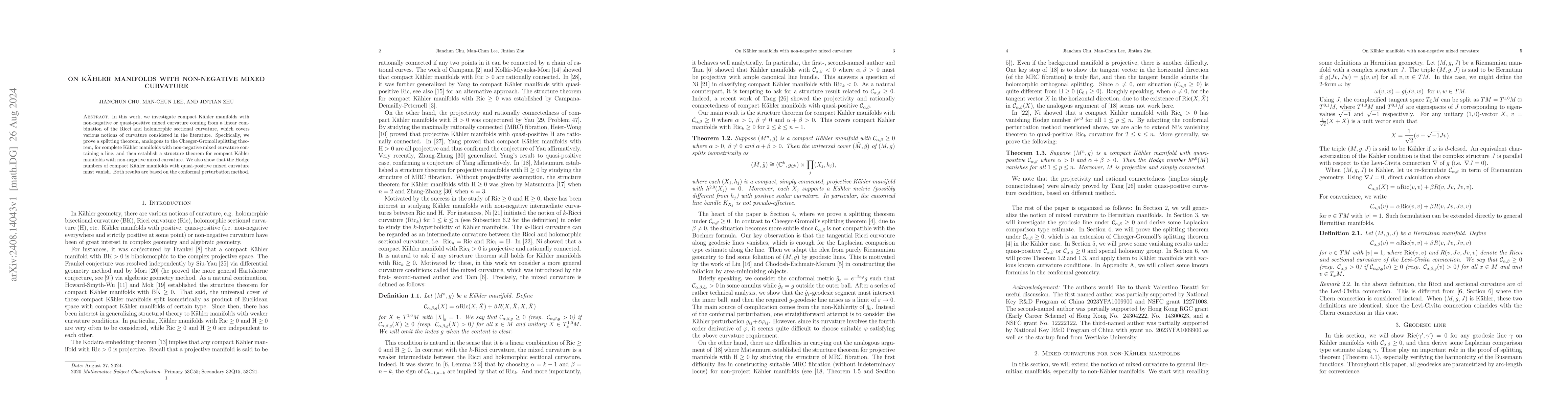Thumbnail for On Kähler manifolds with non-negative mixed curvature