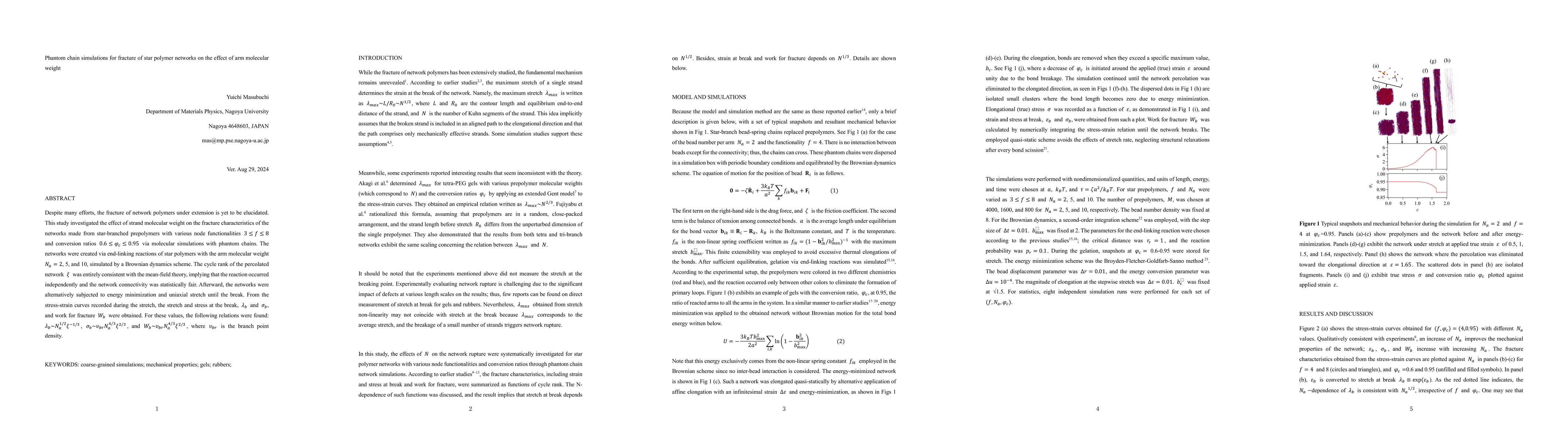 Thumbnail for Phantom chain simulations for fracture of star polymer networks on the
  effect of arm molecular weight