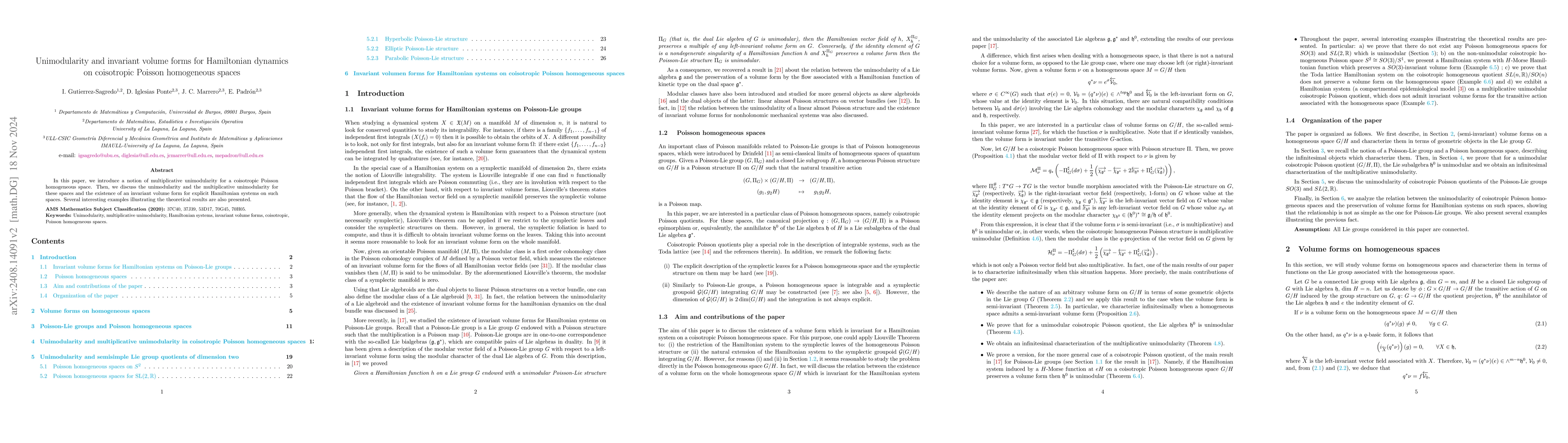 Thumbnail for Unimodularity and invariant volume forms for Hamiltonian dynamics on
  coisotropic Poisson homogeneous spaces