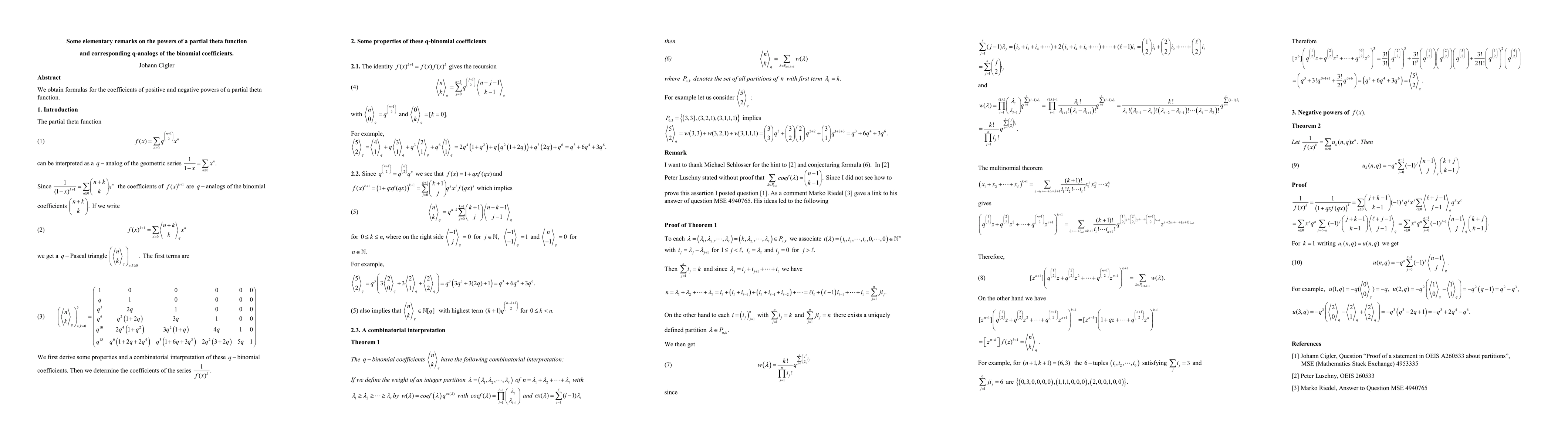 Thumbnail for Some elementary remarks on the powers of a partial theta function and
  corresponding q-analogs of the binomial coefficients