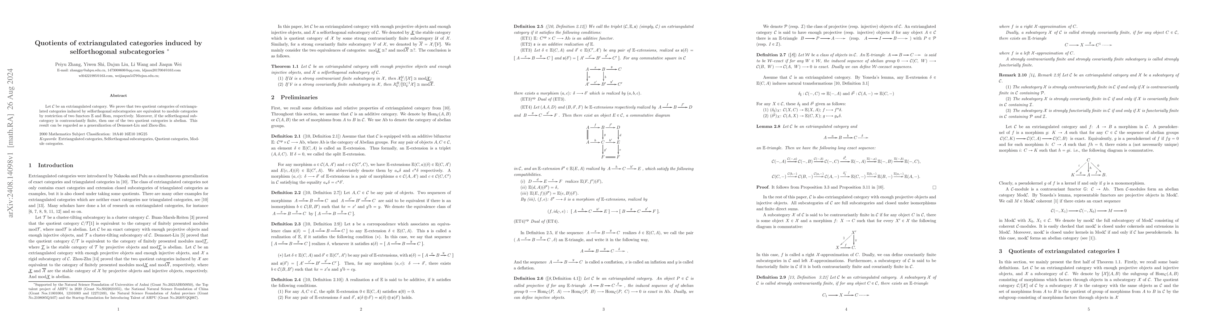 Thumbnail for Quotients of extriangulated categories induced by selforthogonal
  subcategories