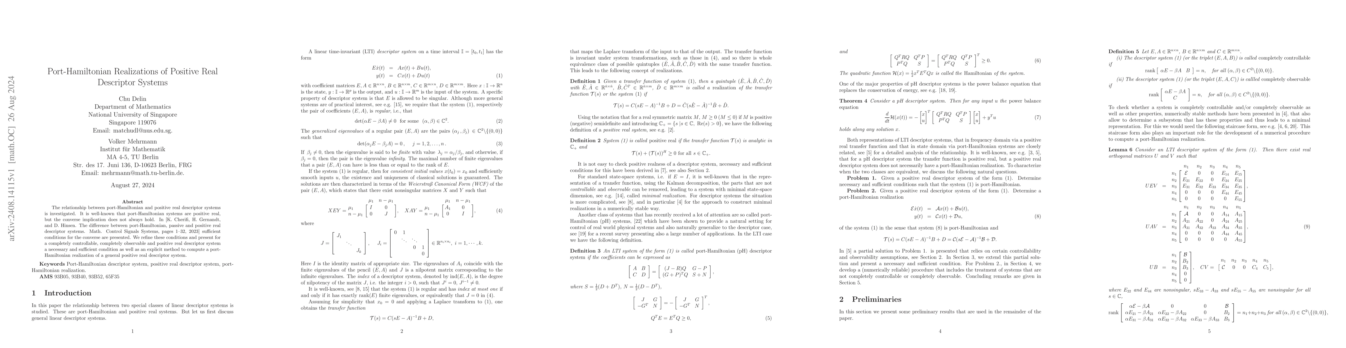 Thumbnail for Port-Hamiltonian Realizations of Positive Real Descriptor Systems