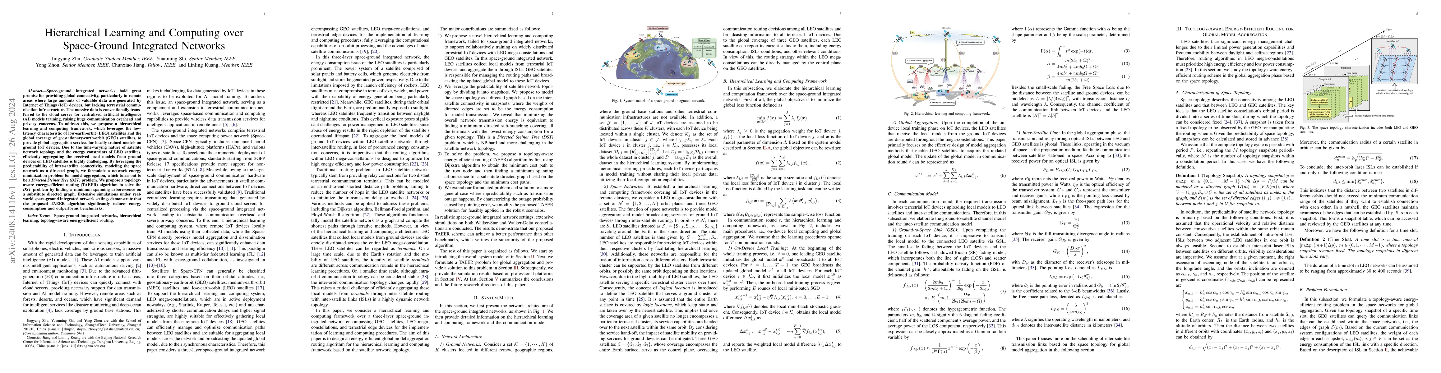 Thumbnail for Hierarchical Learning and Computing over Space-Ground Integrated
  Networks