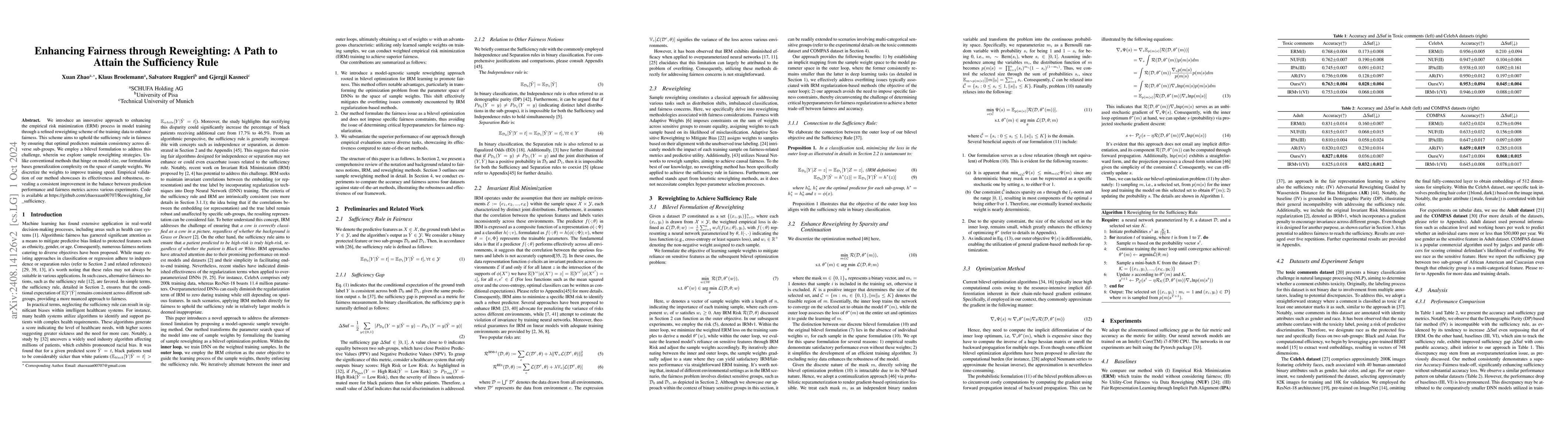 Thumbnail for Enhancing Fairness through Reweighting: A Path to Attain the Sufficiency
  Rule
