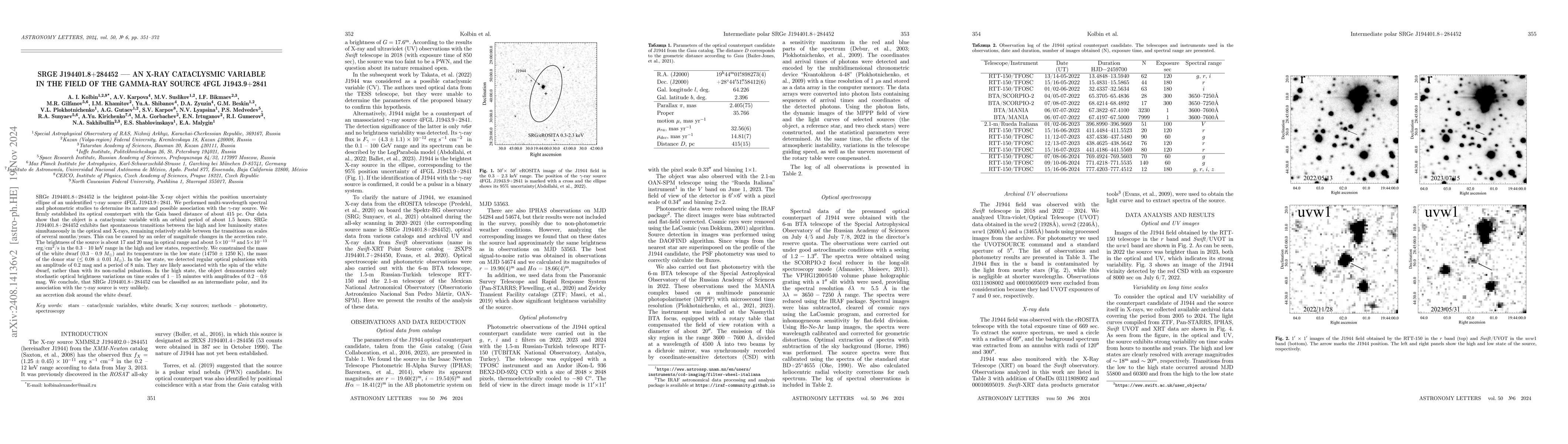Thumbnail for SRGe J194401.8+284452 -- an X-ray Cataclysmic Variable in the Field of
  the Gamma-Ray Source 4FGL J1943.9+2841