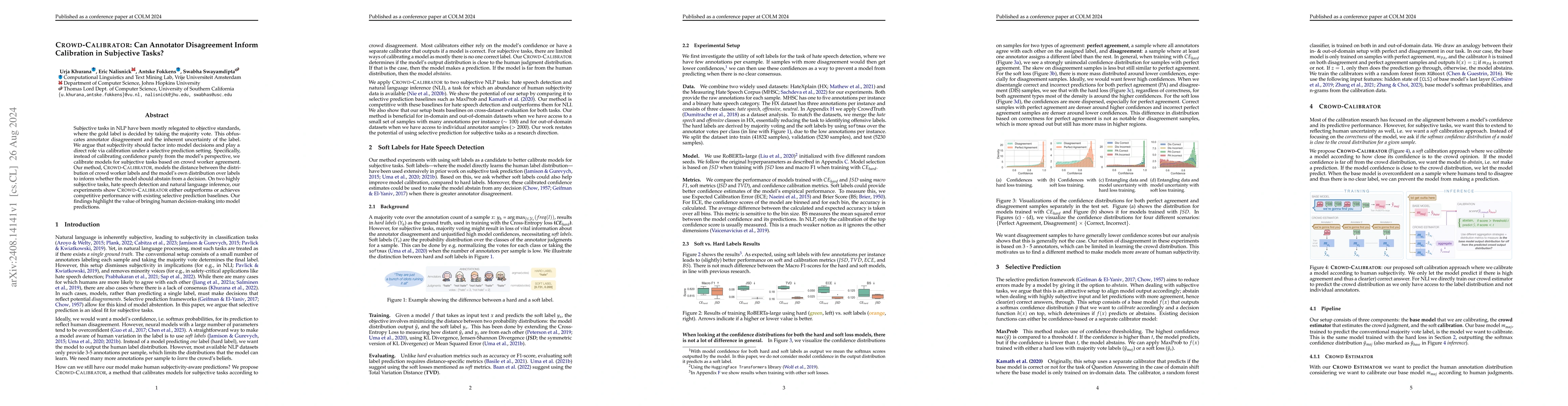 Thumbnail for Crowd-Calibrator: Can Annotator Disagreement Inform Calibration in
  Subjective Tasks?
