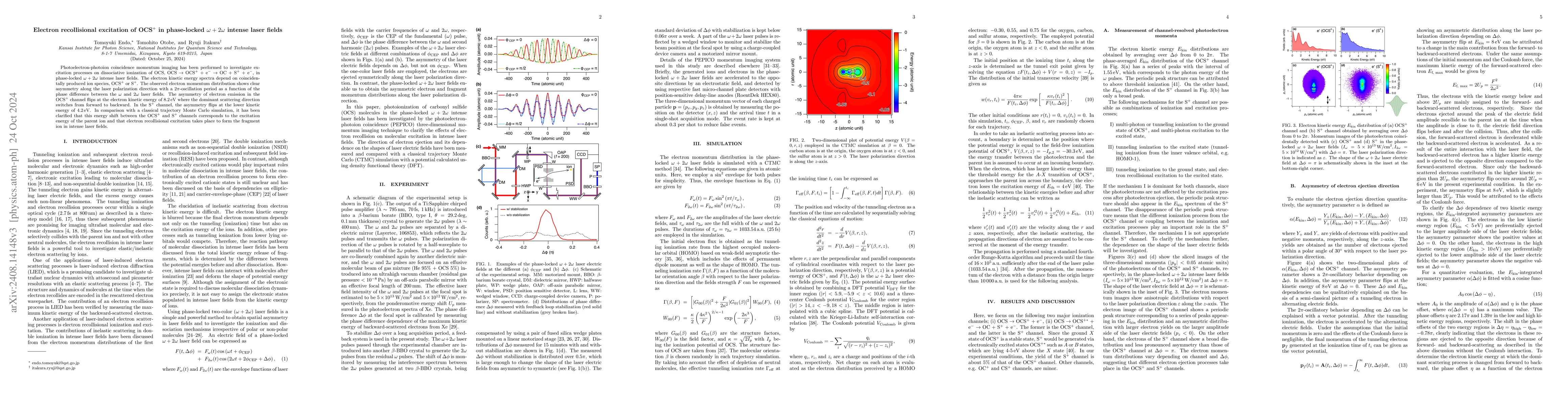 Thumbnail for Electron recollisional excitation of OCS$^+$ in phase-locked $ω+
  2ω$ intense laser fields