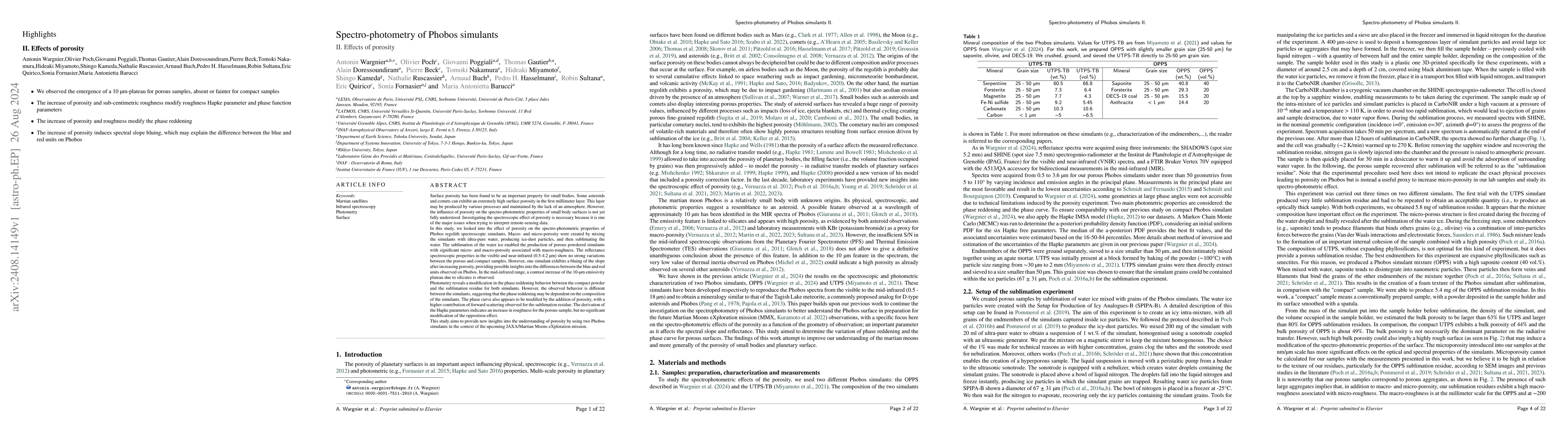 Thumbnail for Spectro-photometry of Phobos simulants: II. Effects of porosity