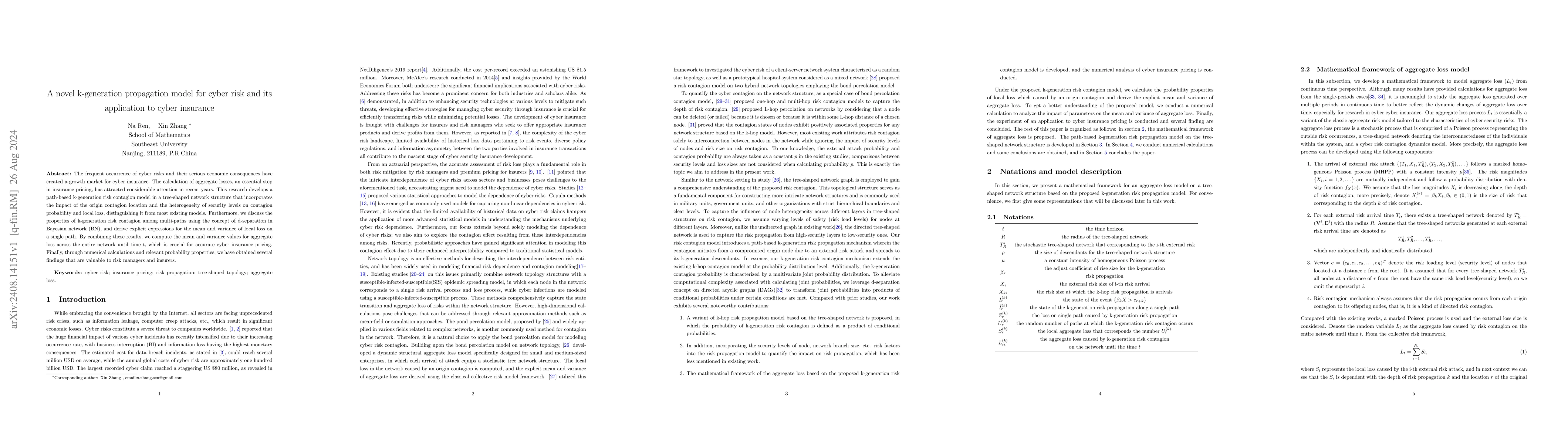 Thumbnail for A novel k-generation propagation model for cyber risk and its
  application to cyber insurance