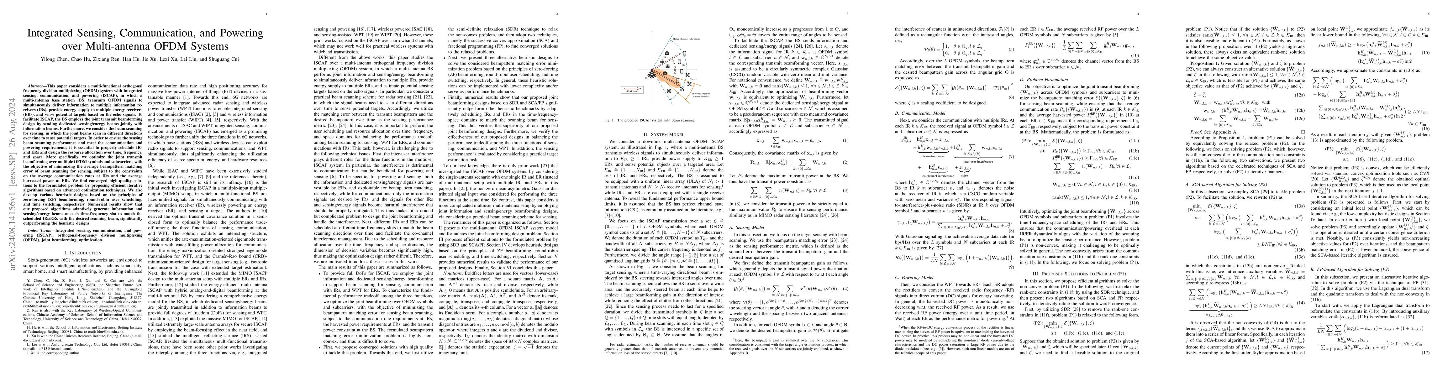 Thumbnail for Integrated Sensing, Communication, and Powering over Multi-antenna OFDM
  Systems