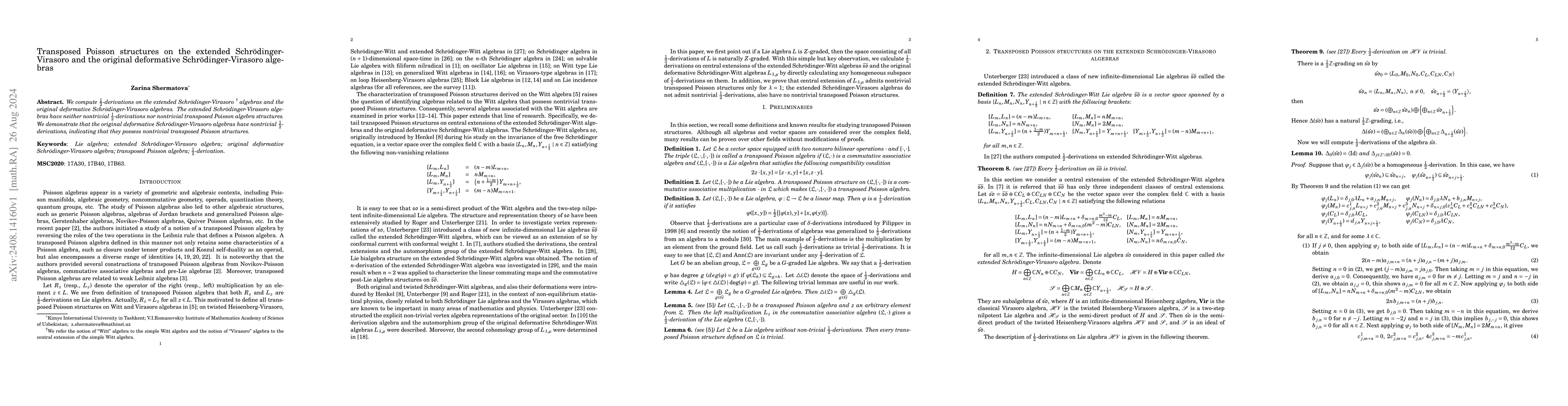 Thumbnail for Transposed Poisson structures on the extended Schrödinger-Virasoro and
  the original deformative Schrödinger-Virasoro algebras