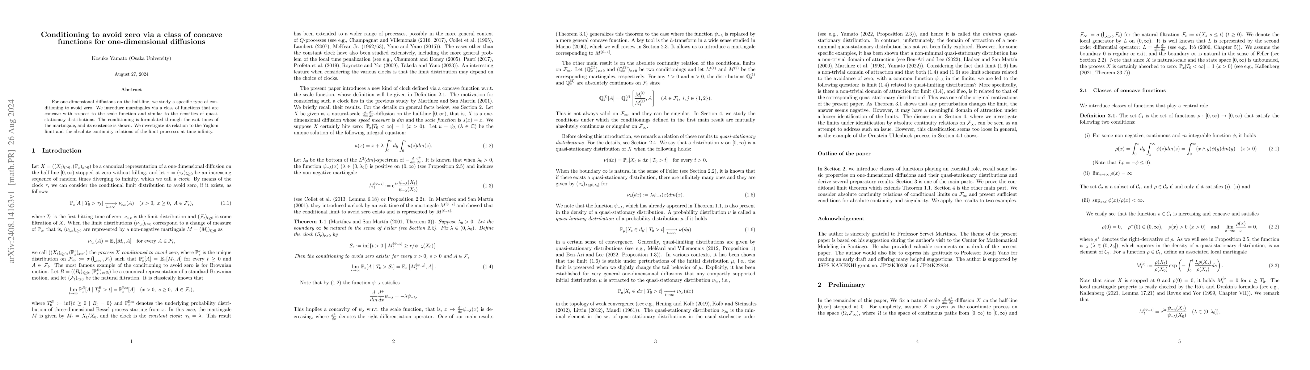 Thumbnail for Conditioning to avoid zero via a class of concave functions for
  one-dimensional diffusions