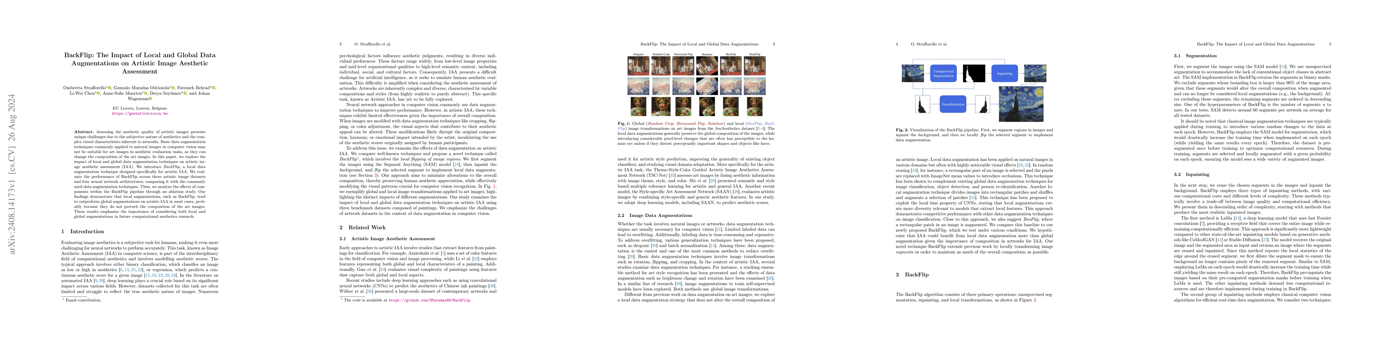 Thumbnail for BackFlip: The Impact of Local and Global Data Augmentations on Artistic
  Image Aesthetic Assessment