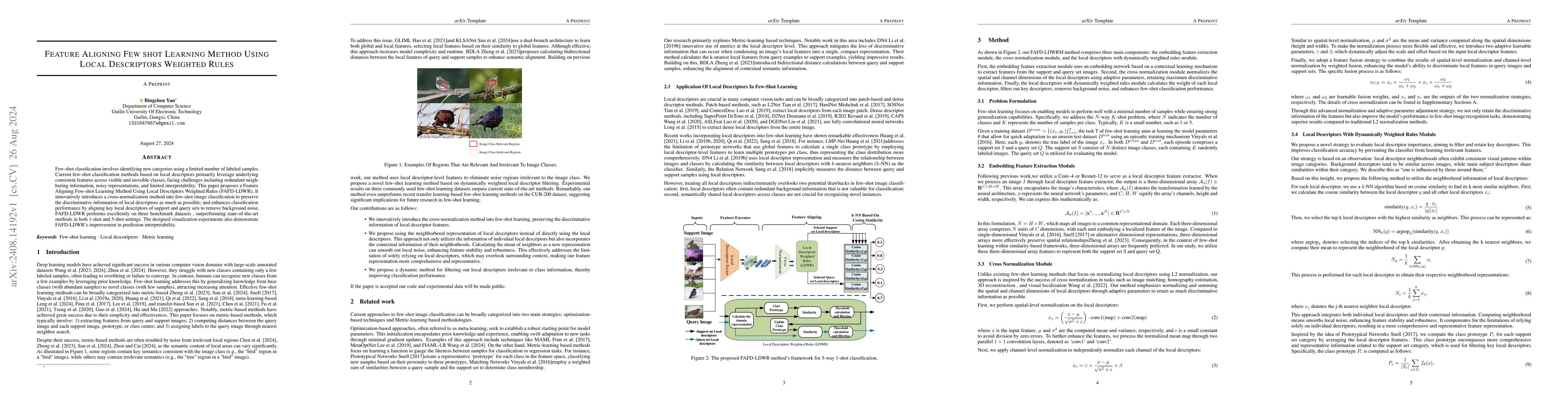 Thumbnail for Feature Aligning Few shot Learning Method Using Local Descriptors
  Weighted Rules