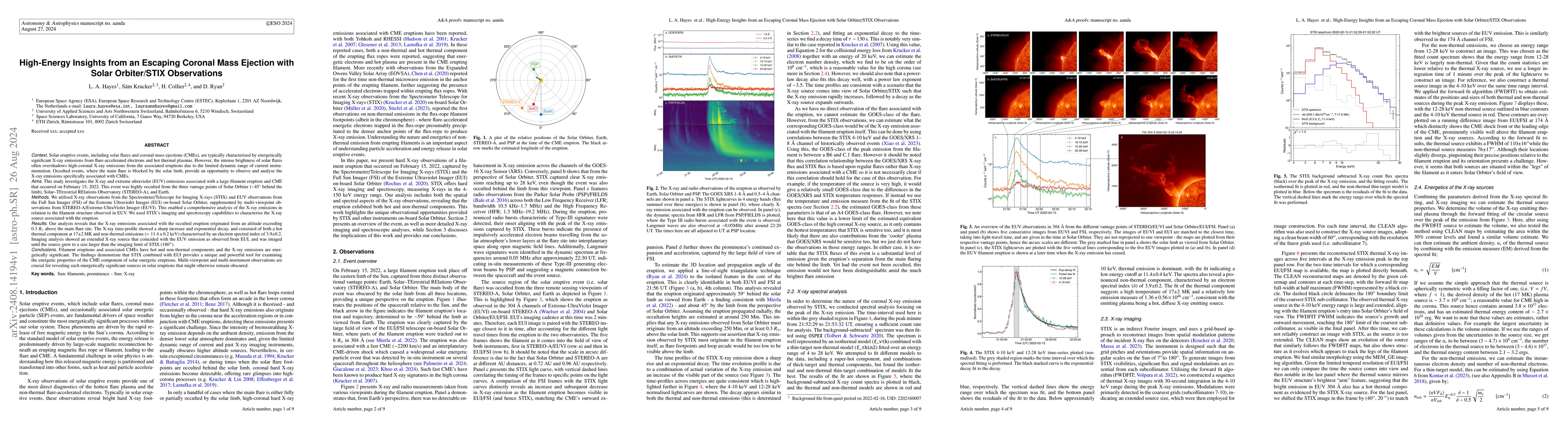 Thumbnail for High-Energy Insights from an Escaping Coronal Mass Ejection with Solar
  Orbiter/STIX Observations