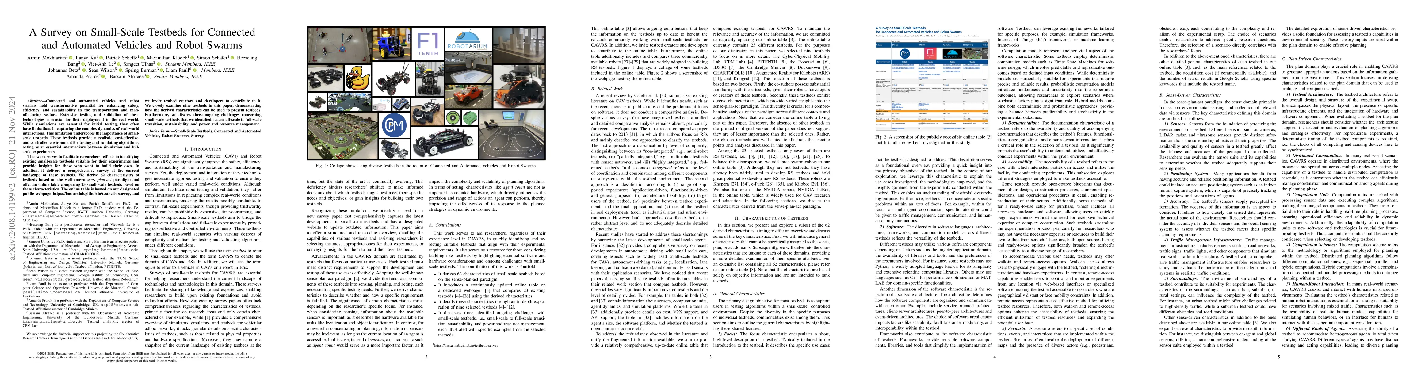 Thumbnail for A Survey on Small-Scale Testbeds for Connected and Automated Vehicles
  and Robot Swarms
