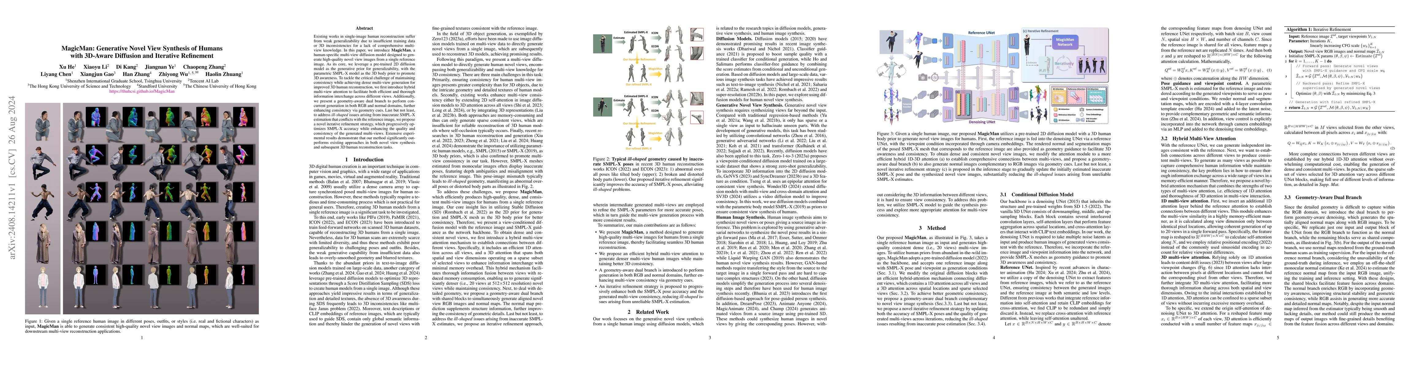 Thumbnail for MagicMan: Generative Novel View Synthesis of Humans with 3D-Aware
  Diffusion and Iterative Refinement