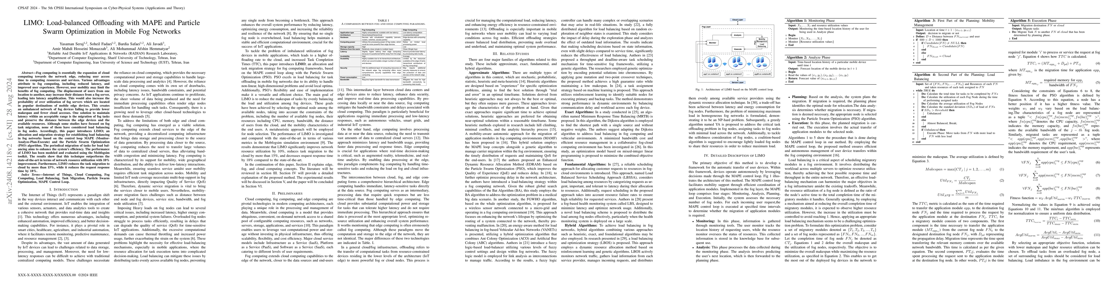 Thumbnail for LIMO: Load-balanced Offloading with MAPE and Particle Swarm Optimization
  in Mobile Fog Networks