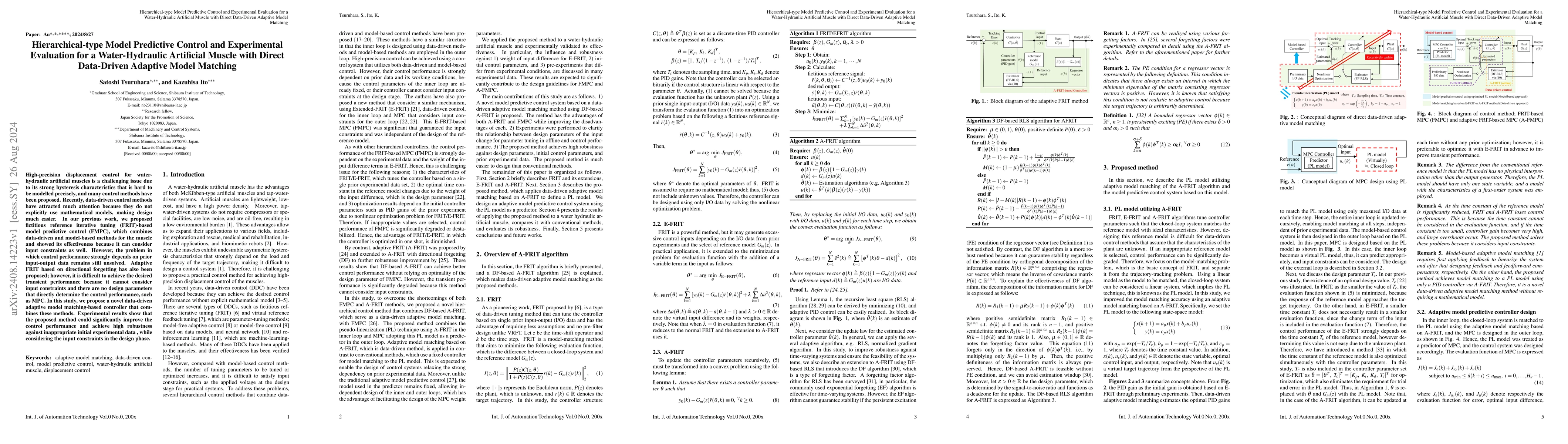 Thumbnail for Hierarchical-type Model Predictive Control and Experimental Evaluation
  for a Water-Hydraulic Artificial Muscle with Direct Data-Driven Adaptive
  Model Matching