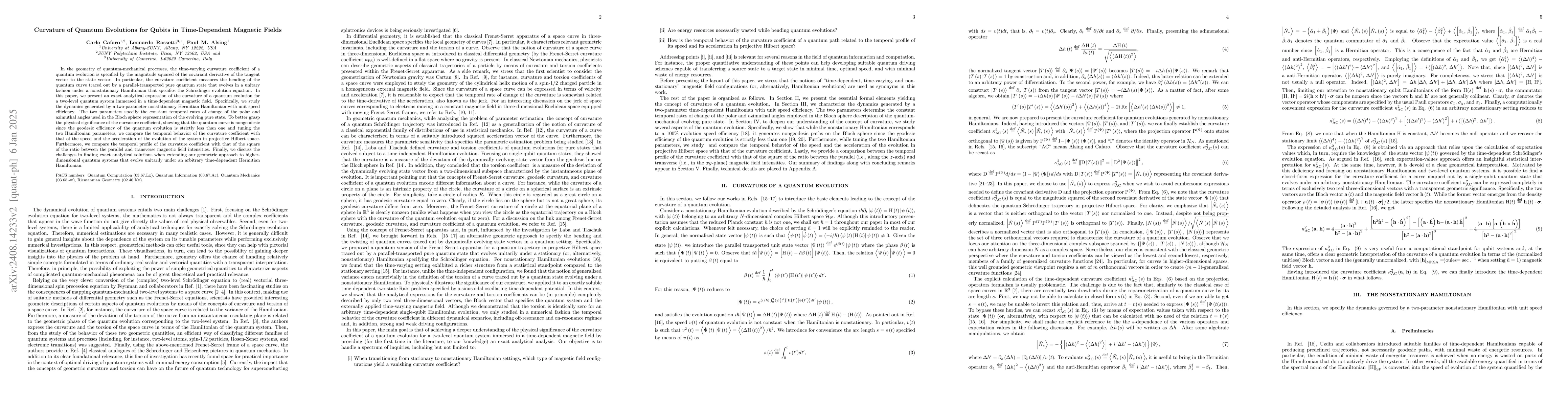 Thumbnail for Curvature of Quantum Evolutions for Qubits in Time-Dependent Magnetic
  Fields