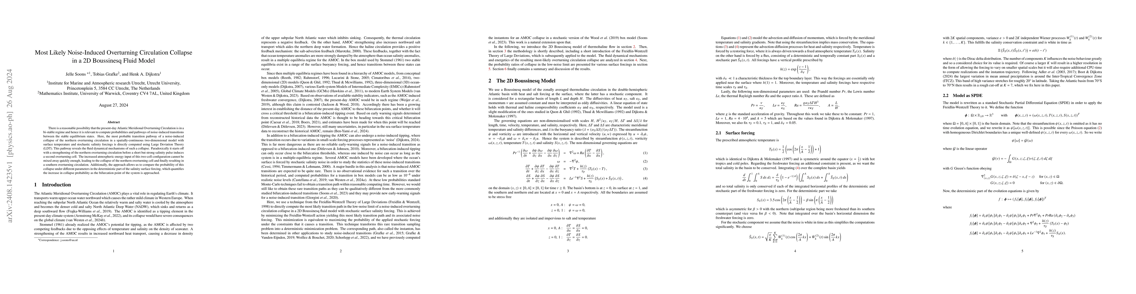Thumbnail for Most Likely Noise-Induced Overturning Circulation Collapse in a 2D
  Boussinesq Fluid Model