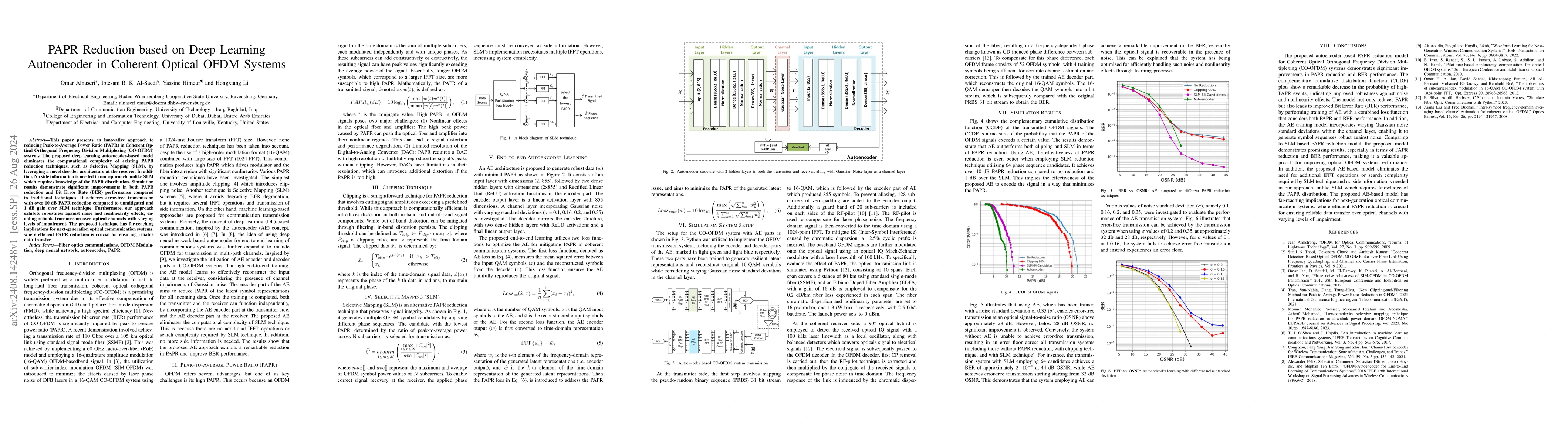 Thumbnail for PAPR Reduction based on Deep Learning Autoencoder in Coherent Optical
  OFDM Systems