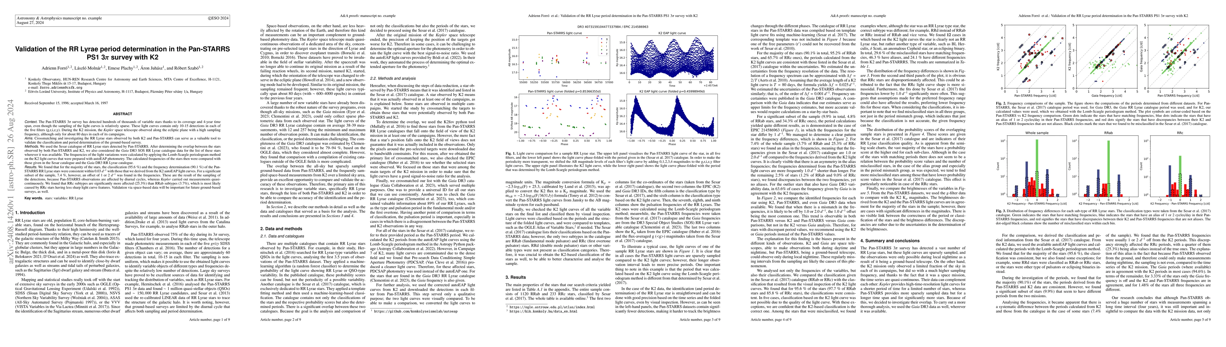 Thumbnail for Validation of the RR Lyrae period determination in the Pan-STARRS PS1
  3$π$ survey with K2
