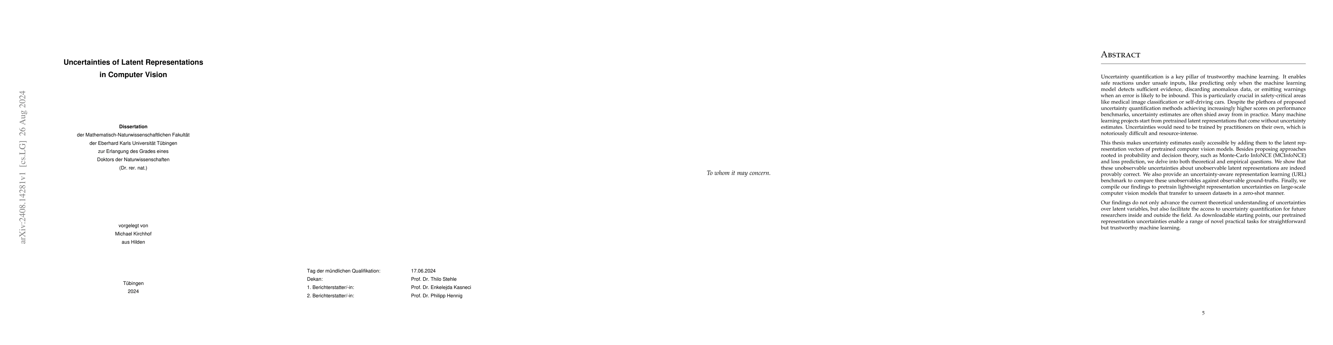 Thumbnail for Uncertainties of Latent Representations in Computer Vision