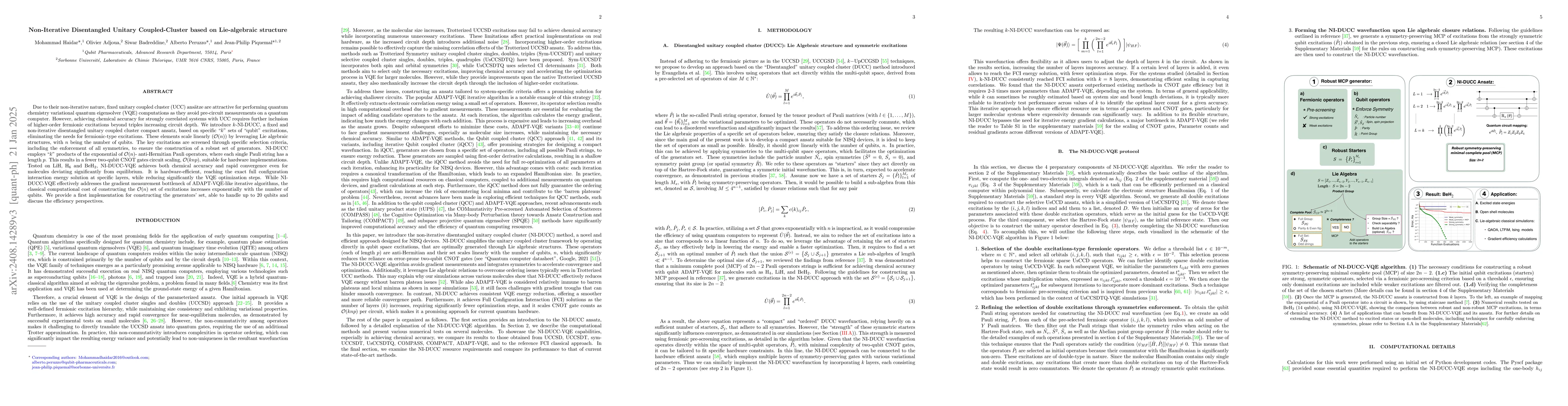 Thumbnail for Non-Iterative Disentangled Unitary Coupled-Cluster based on
  Lie-algebraic structure
