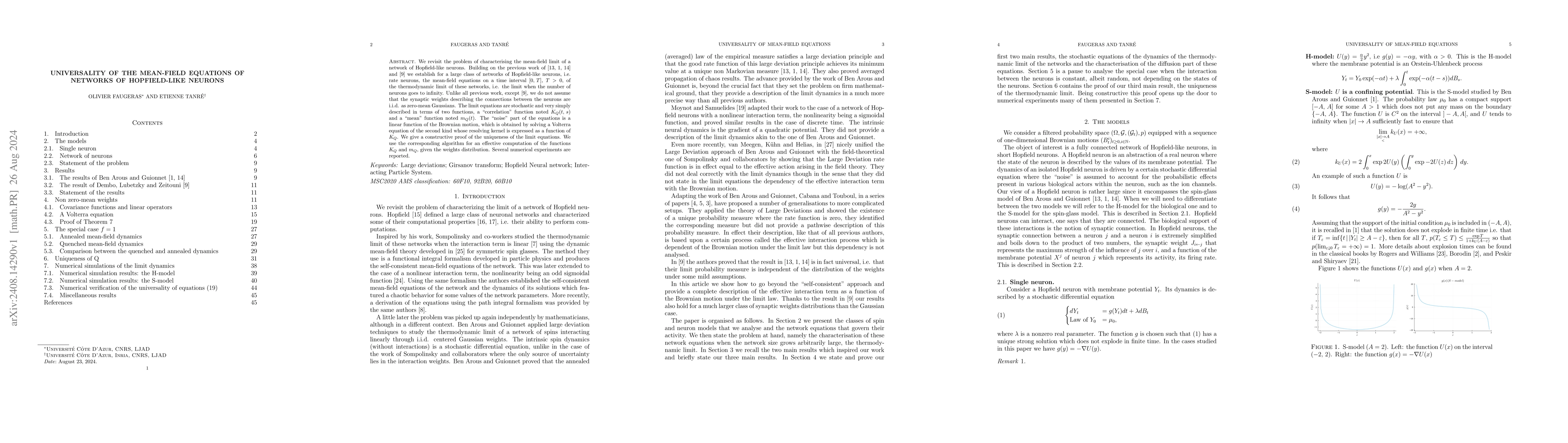Thumbnail for Universality of the mean-field equations of networks of Hopfield-like
  neurons