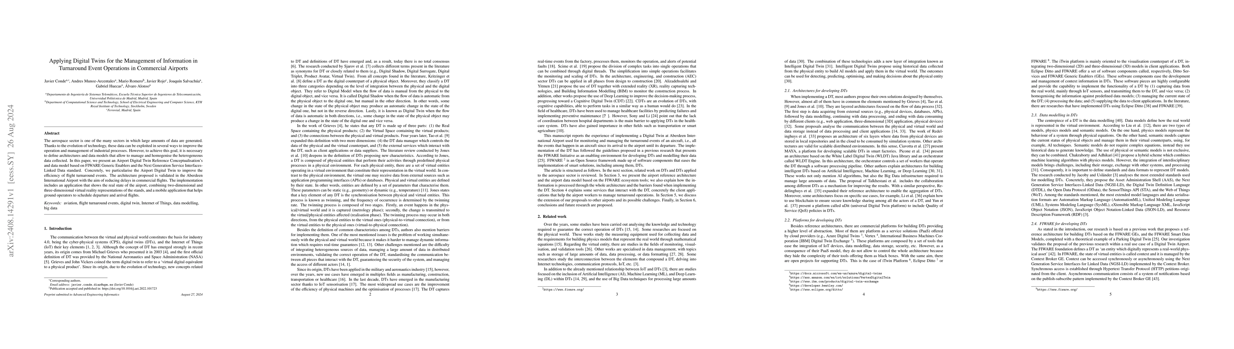 Thumbnail for Applying digital twins for the management of information in turnaround
  event operations in commercial airports